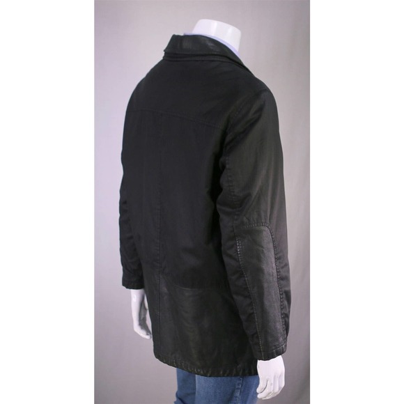Canali Black Waxed Cotton-Leather Barn Jacket 40/Medium - Picture 6 of 12